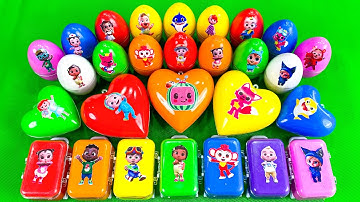 Cocomelon Slime 🌈 Finding Hidden Rainbow Slime Eggs, Hearts & Suitcases with JJ & Pinkfong! ASMR