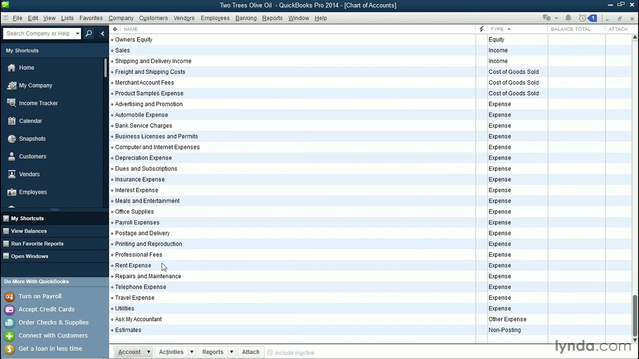 Setting Up Chart Of Accounts In Quickbooks 2014