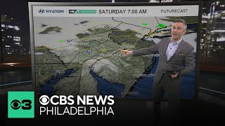 Partly cloudy with scattered showers overnight Friday with an isolated thunderstorm