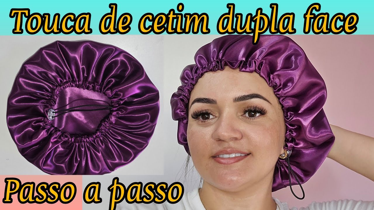 ✨️Touca de cetim dupla face com elástico regulável, faça para vender. 🪡