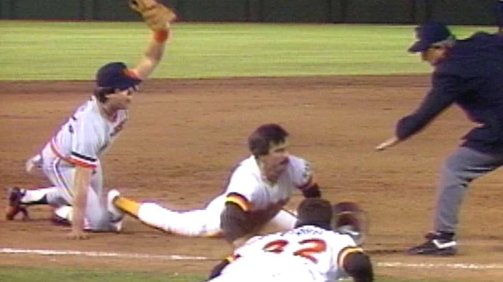 1984 WS Gm1: Relay nabs Bevacqua at third base