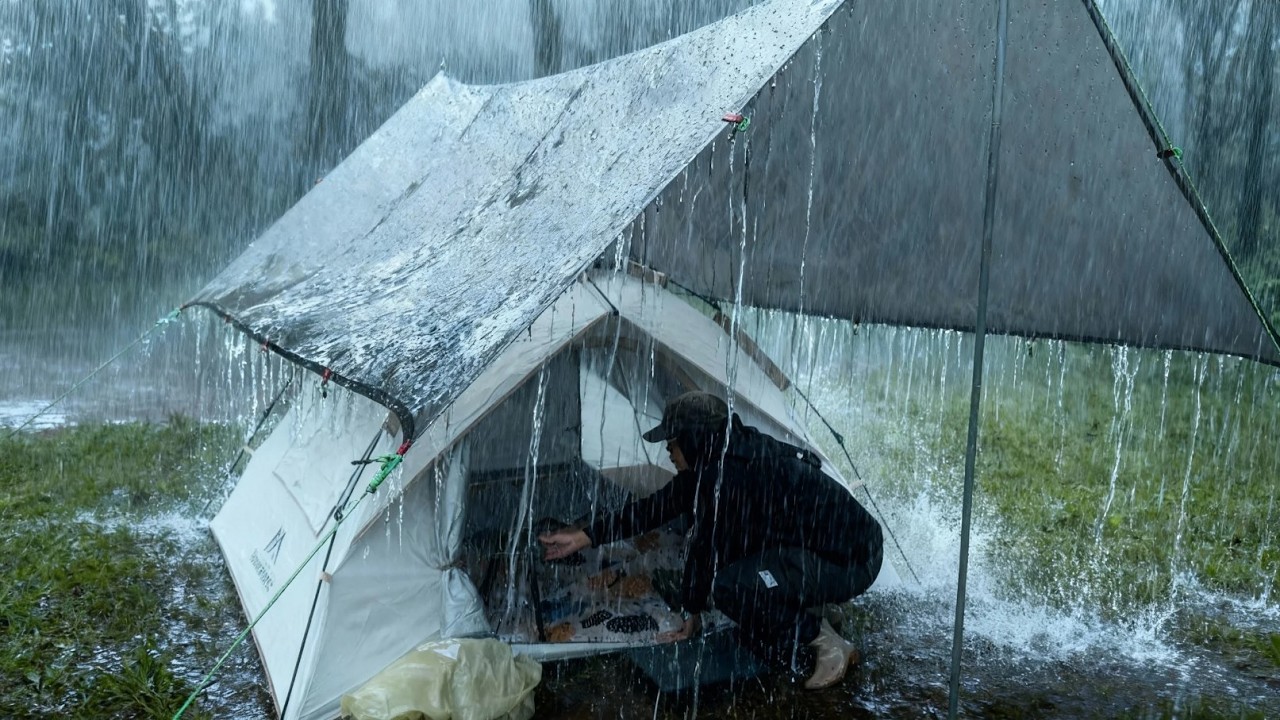 CRAZIEST STORM I EVER MET ‼️ Camping in Torrential Rain, Windstorm and Thunderstorms  ⛈