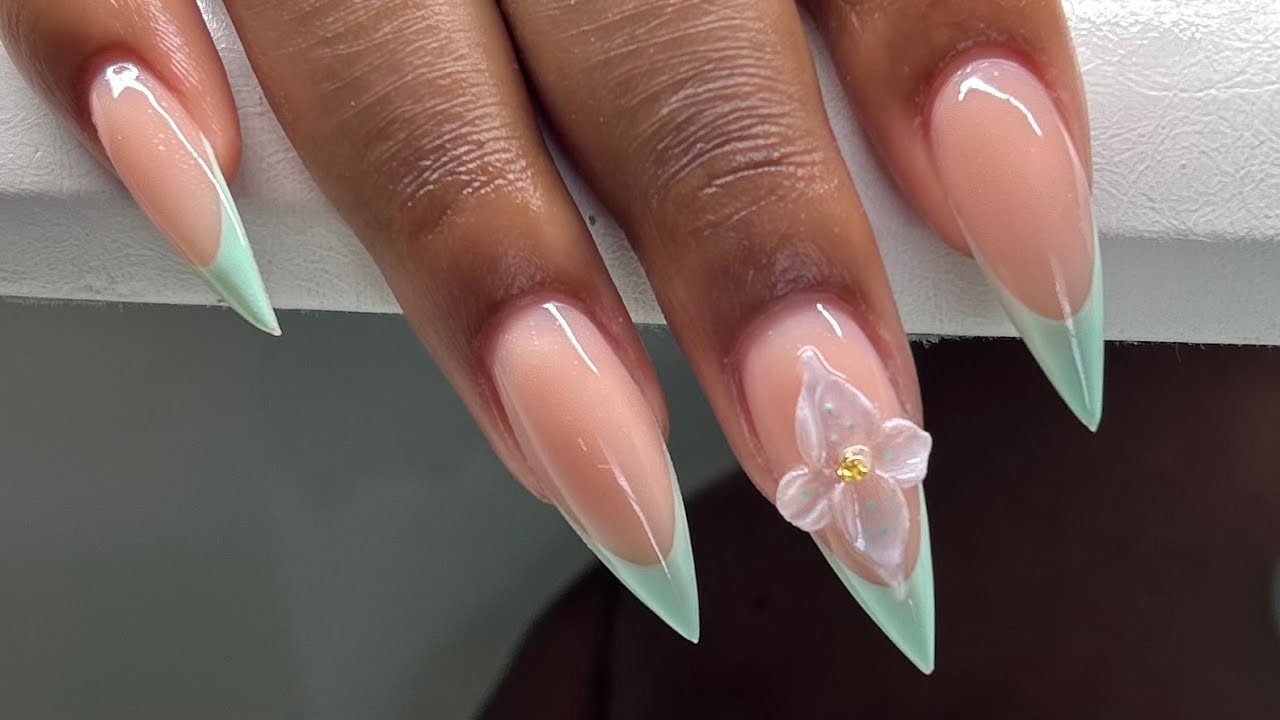 Stiletto French 3d Flower Acrylic Nails | 1 Month Fill
