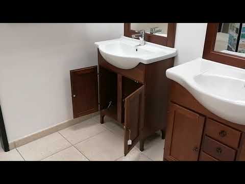 Mobile bagno classico con lavabo in ceramica porcellanata color noce da 67 cm. - 92322