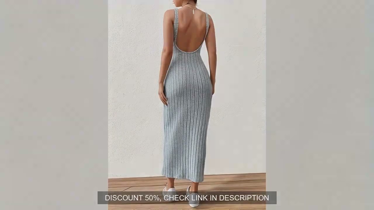 Solid Backless Tank Dress?Summer new sexy backless mid-length knitted sleeveless dress