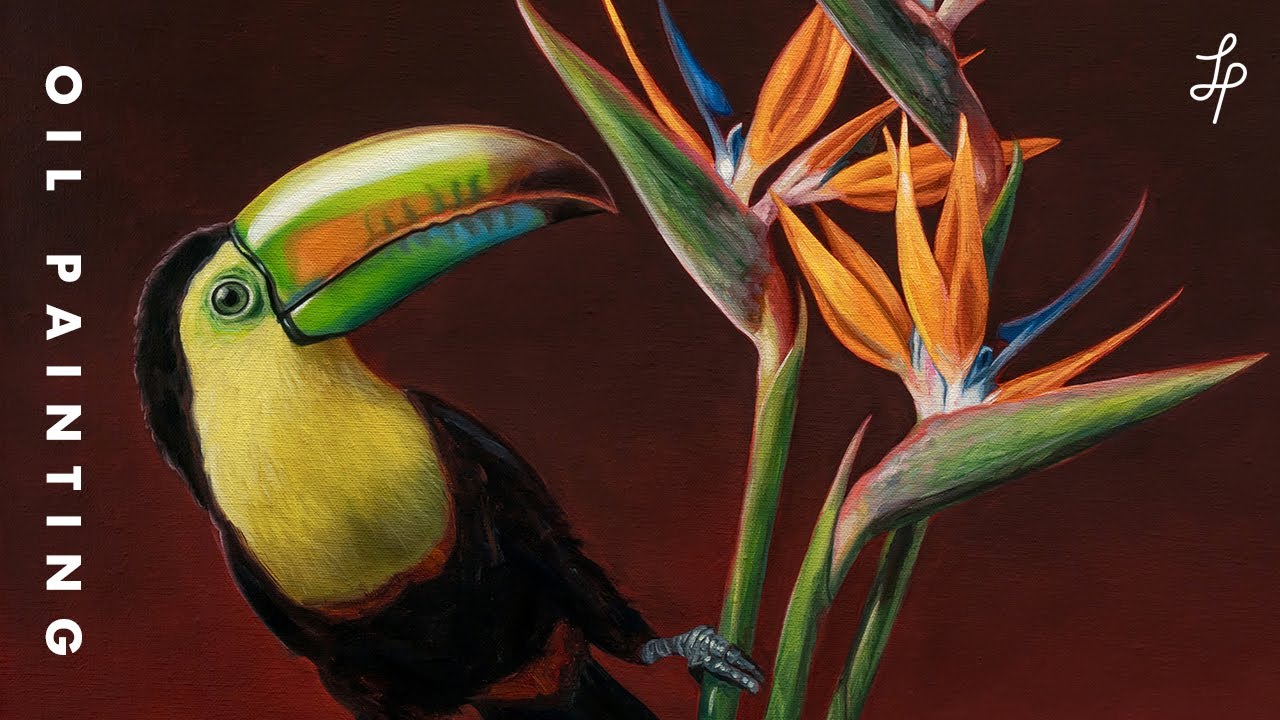 Keel-billed Toucan & Bird of Paradise Flower Oil Painting