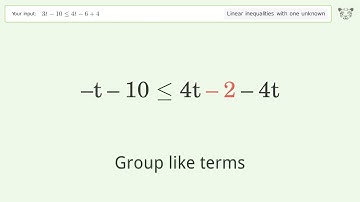 Solving Linear Inequalities: 3t-10 is Smaller Than or Equal to 4t-6+4