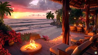 Watch the sunset at a pub next to the sea | Sound of crashing waves | Sleep, study, heal, ASMR