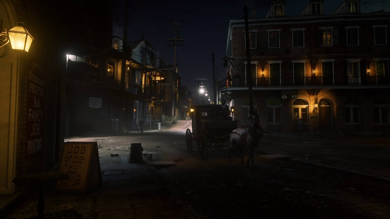 RDR2 - Saint Denis Sunrise Ambiance (busy street, talking, carriages ...