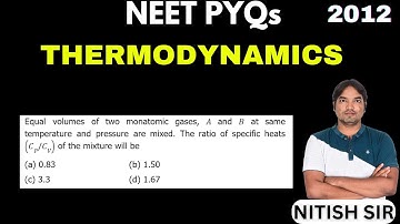 Equal volumes of two monatomic gases, A and B at same temperature and pressure are mixed.