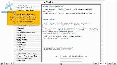 Install phpwebsite from Fantastico