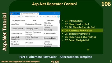 Repeater Control | Part 4 - Alternate row colour | Asp Net Tutorial #106