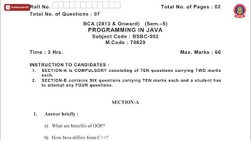 BCA 5TH SEM PROGRAMMING IN JAVA MAY 2019 | PTU