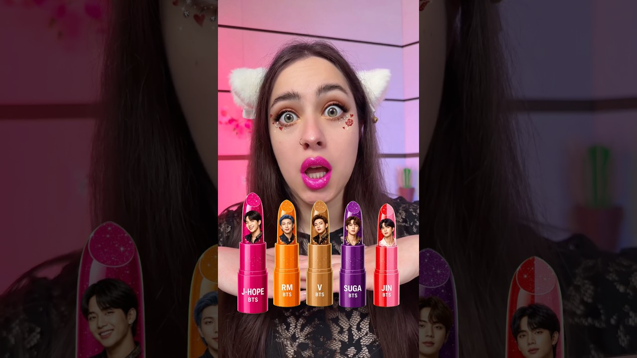 BTS Lipstick Color Check😱💜Which one is your favourite? #challenge #lipstick #bts #btsarmy #beauty