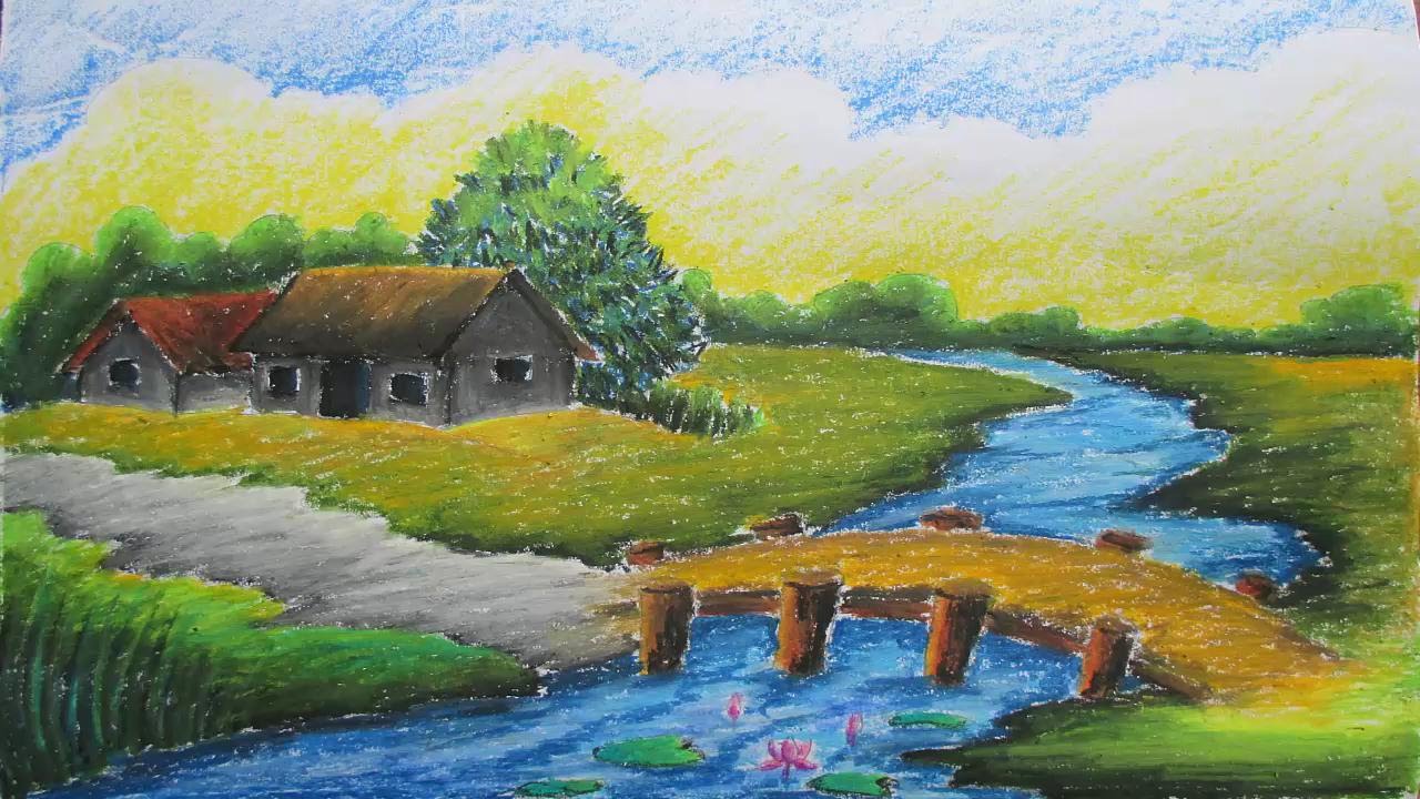  Pastel  Tutorial How to Draw  a Village Landscape  with Oil  