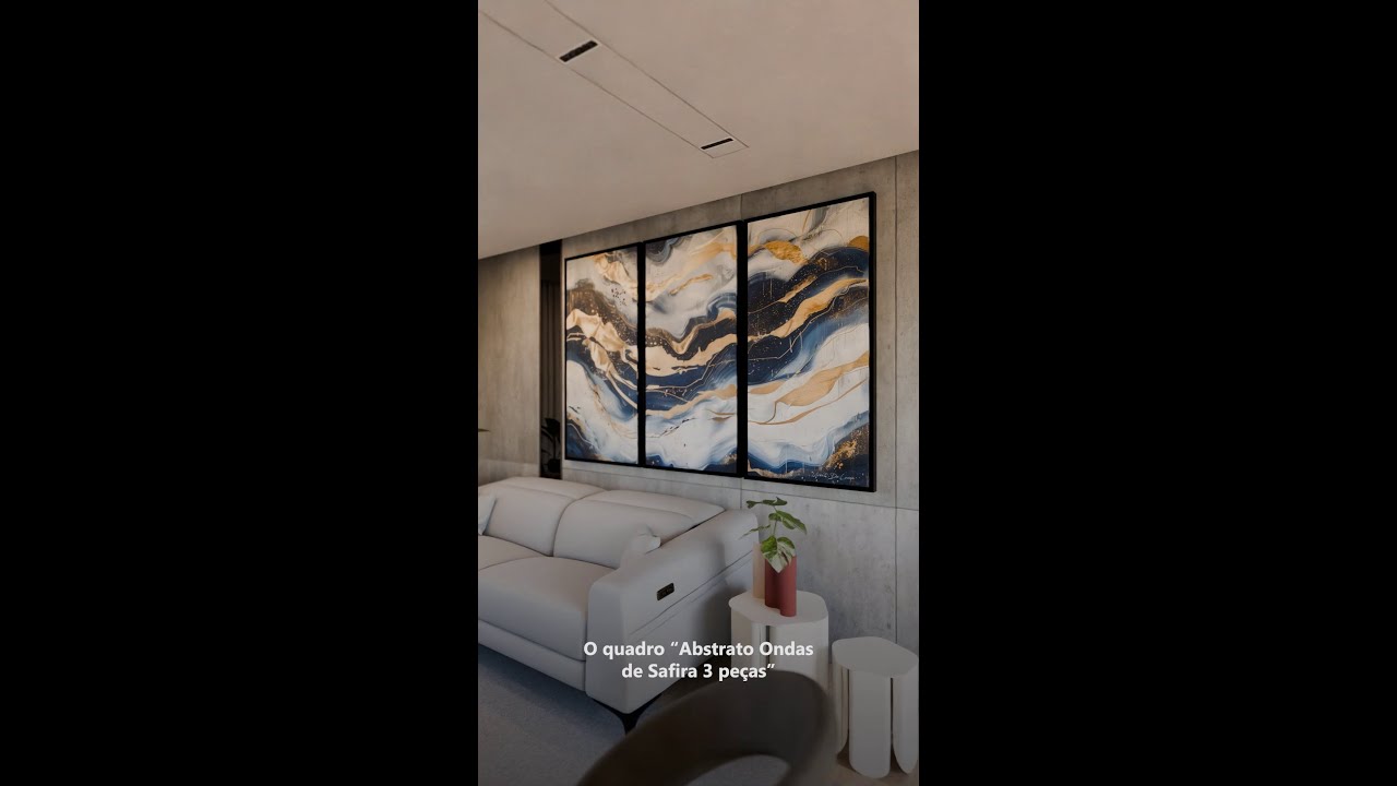 Vídeo de Quadro Abstrato Ondas de Safira - 3 Peças
