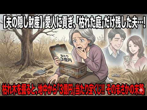 【夫の隠し財産】愛人に全財産を貢ぎ、私には「枯れた庭」だけを残して逝った夫。桜の枯れ木を掘り起こすと、地中から『3億円の当たり宝くじ』が入ったタイムカプセルが…