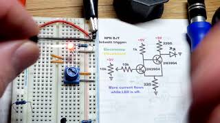 Step By Step NPN BJT Schmitt Trigger Demo Circuit 2N3904 Bipolar Junction Transistor