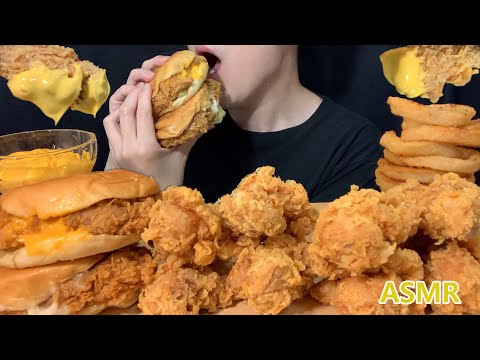 ASMR KFC BBQ CHEESY FRIED CHICKEN BURGER MUKBANG チキン 咀嚼音 ayam goreng 鸡 ไก่ทอด Gà rán 황금올리브 치킨 버거 먹방