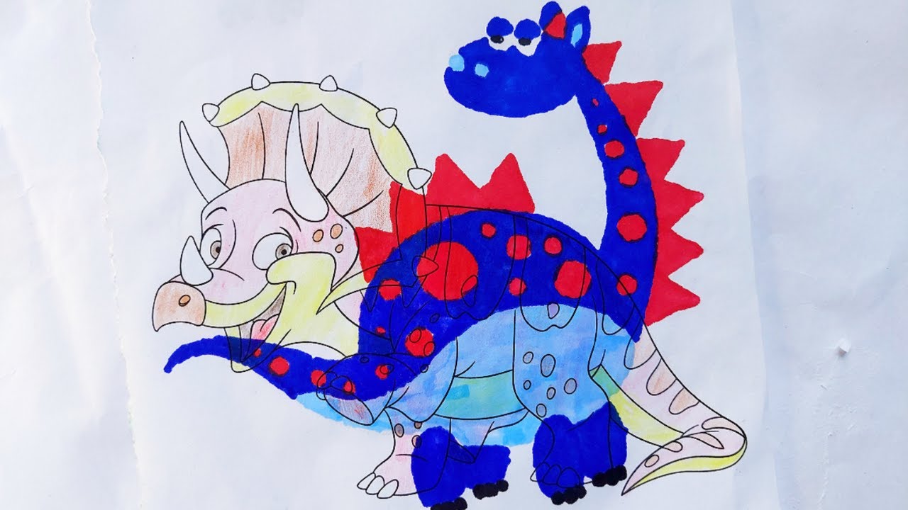 How to paint a dinosaur with a felttip pen? Coloring book. Dinosaur