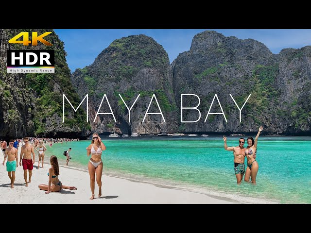4K HDR // Walking Maya Bay in Krabi | BEST Beach in the World | Thailand 2023 - With Captions class=