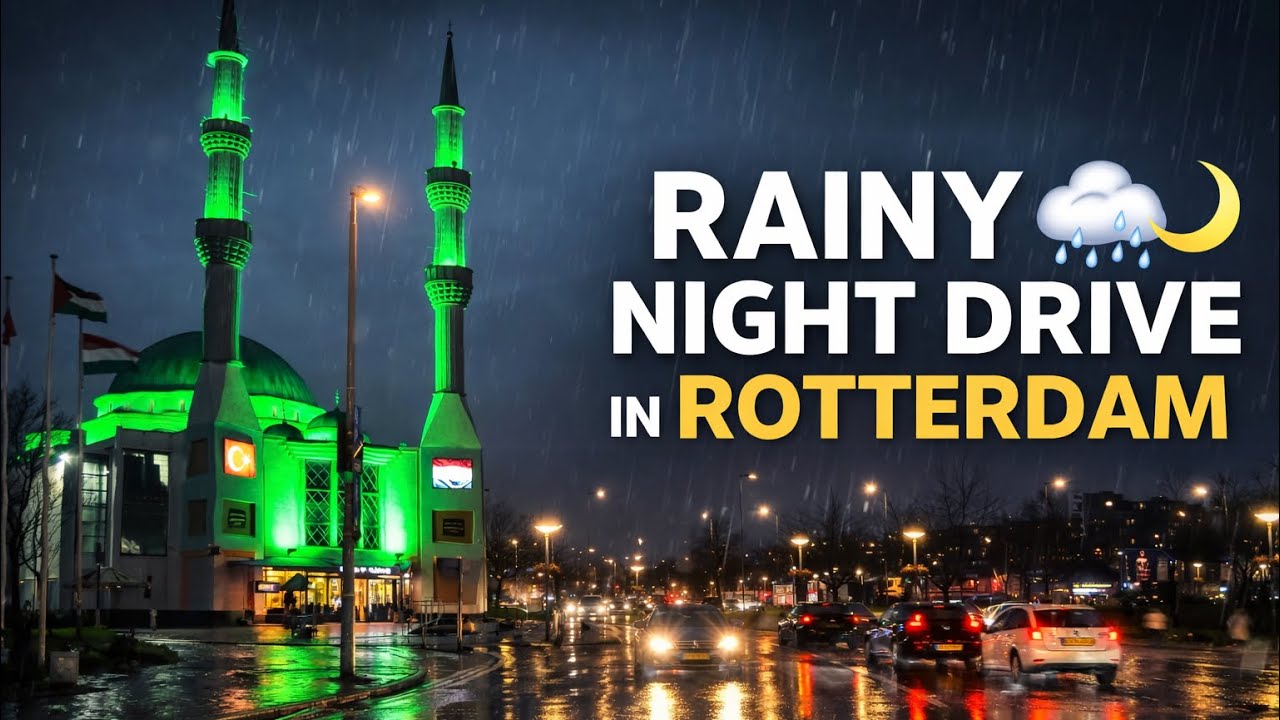 Night Rainy Drive Through Rotterdam 🌧️🌃 | Calm City Streets & Reflections