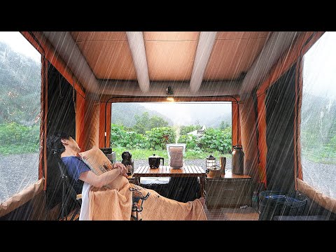 Camping Alone in a Typhoon 🌪️ Holiday in Automatic House Trailer