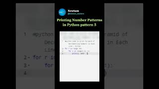 Printing Number Patterns in Python pattern 5 #newtum #python #coding #elearning #pyramidpattern