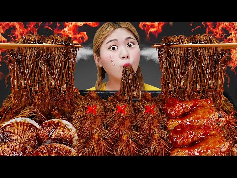 ASMR SPICY SEAFOOD BOIL MUKBANG🐙 Jjajang Noodles Recipe by HIU 하이유