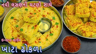 આથા વગર બનાવો ખાટ્ટા લાઇવ ઢોકળા સાથે લસણની ચટણી | Khatta Dhokla | Instant Live Dhokla | dhokla