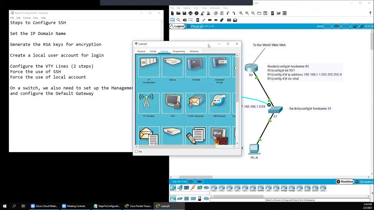 Packet Tracer Exercise Configure SSH on a Cisco Router and Switch