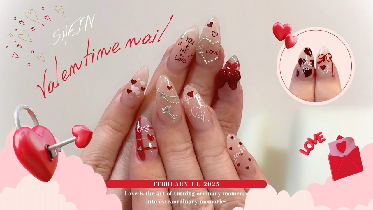 本命バレンタインネイル💌SHEINの簡単ハートネイル♡甘皮処理/ネイルチップ長さ出し/クレイジェル