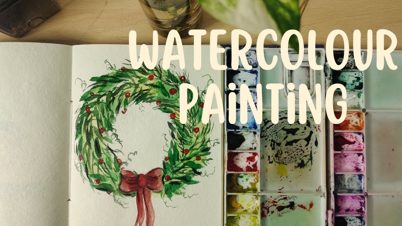 Easy Christmas wreath Painting in Watercolour Watercolour Painting