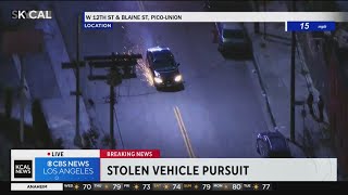 Sparks fly as pursuit vehicle loses all tires