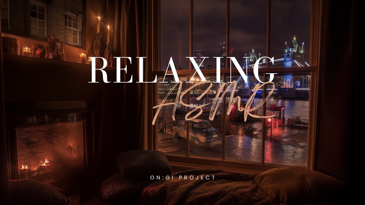 [London] 🇬🇧Piano Jazz Night After Rain 🌧 Cozy Fireplace Window Ambience | 4 Hours