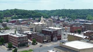 Zanesville Ohio riverfront along I-70 4K Drone Aerials City Skyline