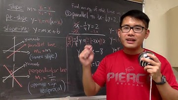 Find an equation of the line in slope-intercept form (given 2 points, parallel, perpendicular)