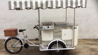 CARRETTO CREPES VINTAGE REVIVAL SU TRICICLO CARGO BIKE PER CREPERIA AMBULANTE