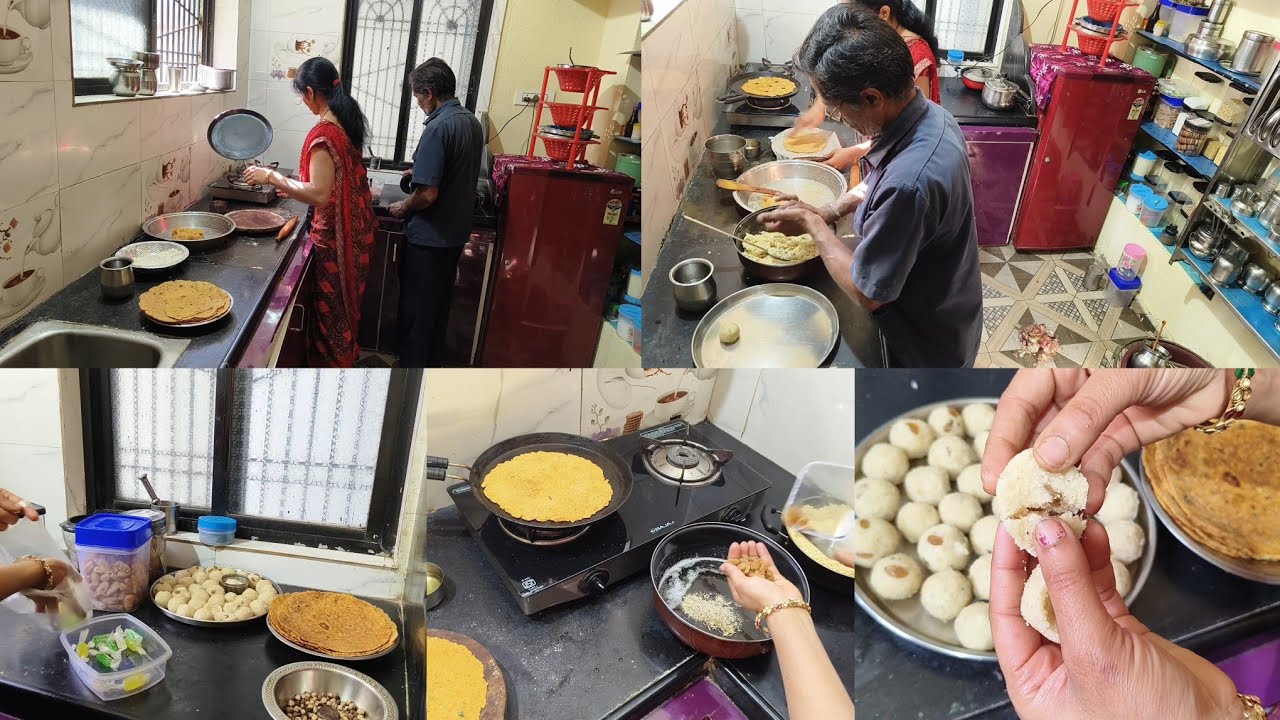 #दिनेशच्या🙋फर्माईश वर दोघांनी मिळून बनले 😃 पाकातले रवा लाडू धपाटे😋साताऱ्याला🙇 निघाले बॅग भरली