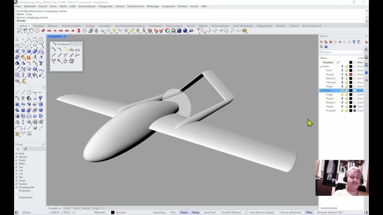 Erstellung von Freiformflächen für einen Flugzeugrumpf in Rhino