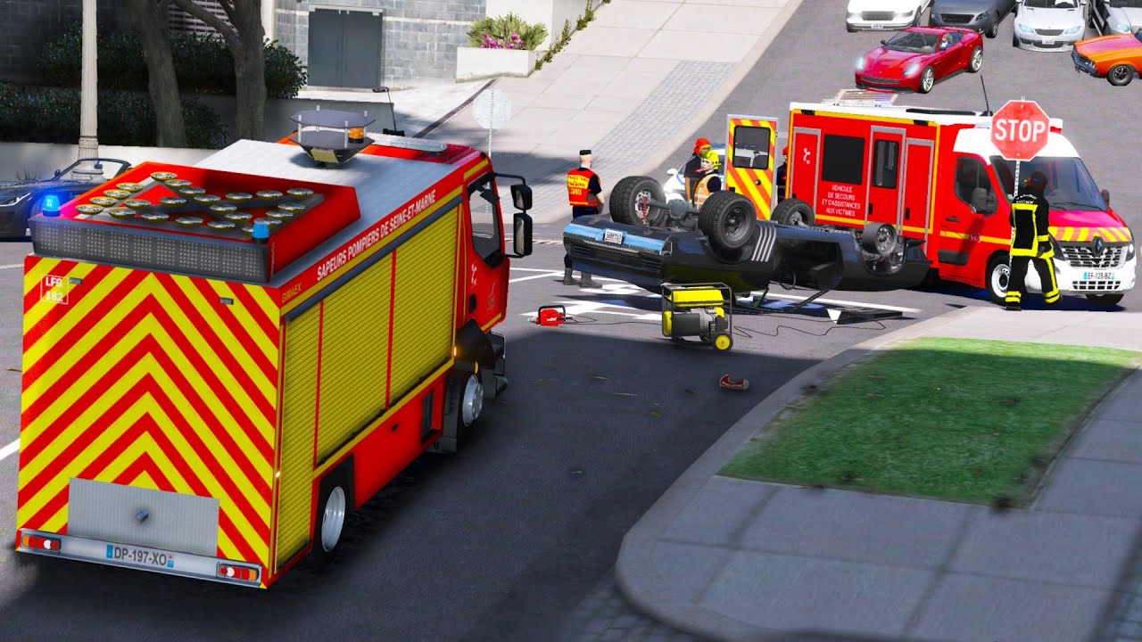 [GTA5] UNE VOITURE CRÉE UN GROS ACCIDENT | SAPEURS-POMPIERS | SDIS77