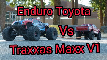 1/10 Scale Rc: Traxxas Maxx 4s v1 VS Element Enduro Toyota Knight runner (Tug a War) Rc version!!
