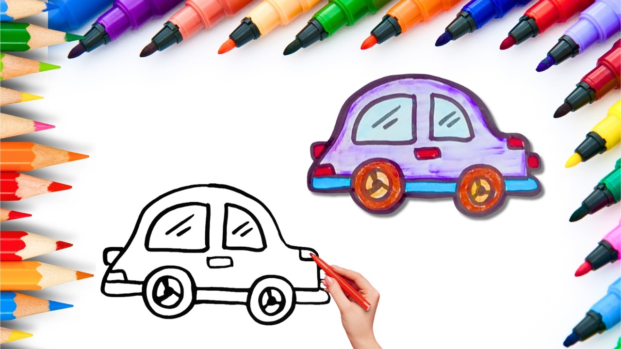 How To Draw cute Car Drawing, Painting & Coloring For Kids and Toddlers_🌈🎨