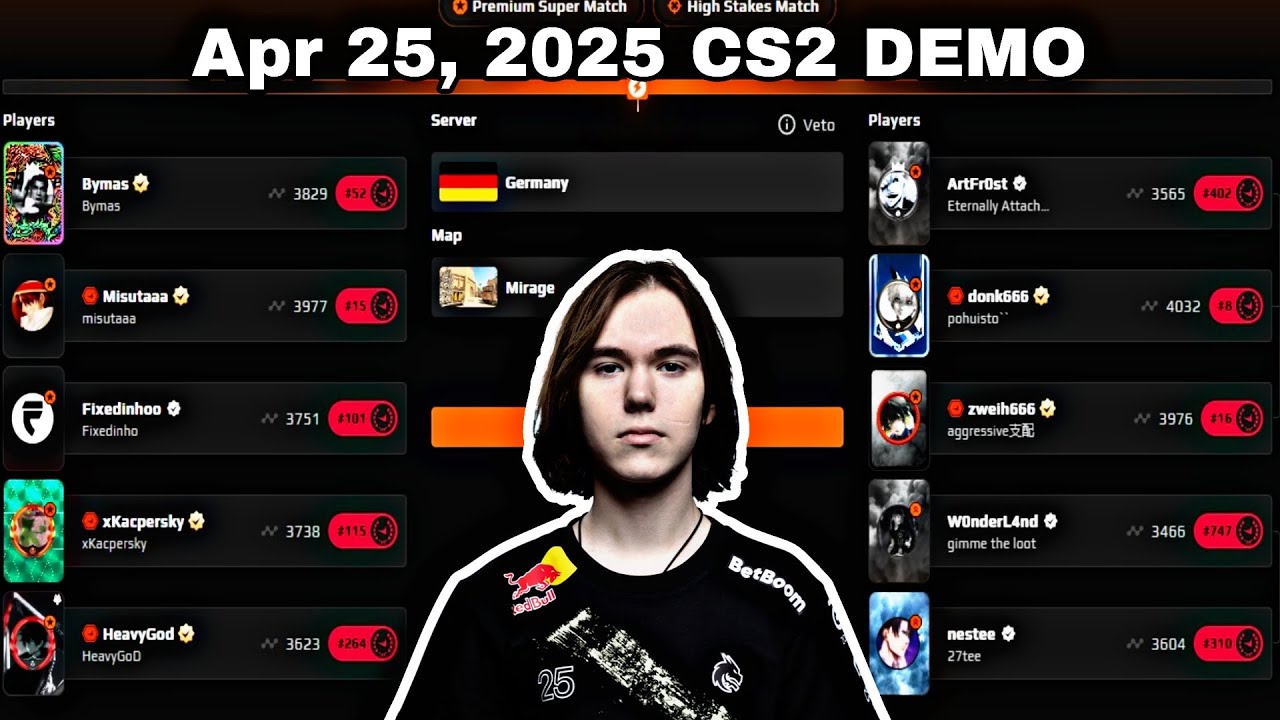 donk plays Mirage 25-16 FACEIT 4000 ELO rating 1.56 (FACEIT 2.0)‎ Apr 25, 2025 CS2 DEMO
