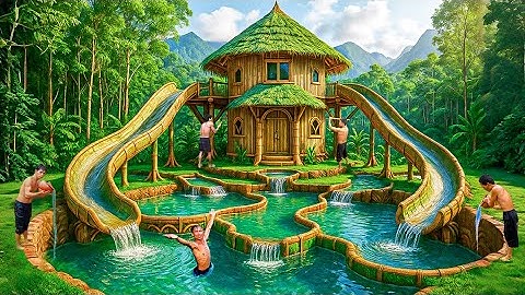 90 Days Building a Bamboo House with Underground Swimming Pools and Spiral Water Slides