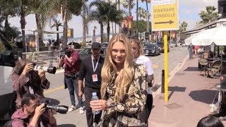 EXCLUSIVE : Romee Strijd walking down the Croisette in Cannes