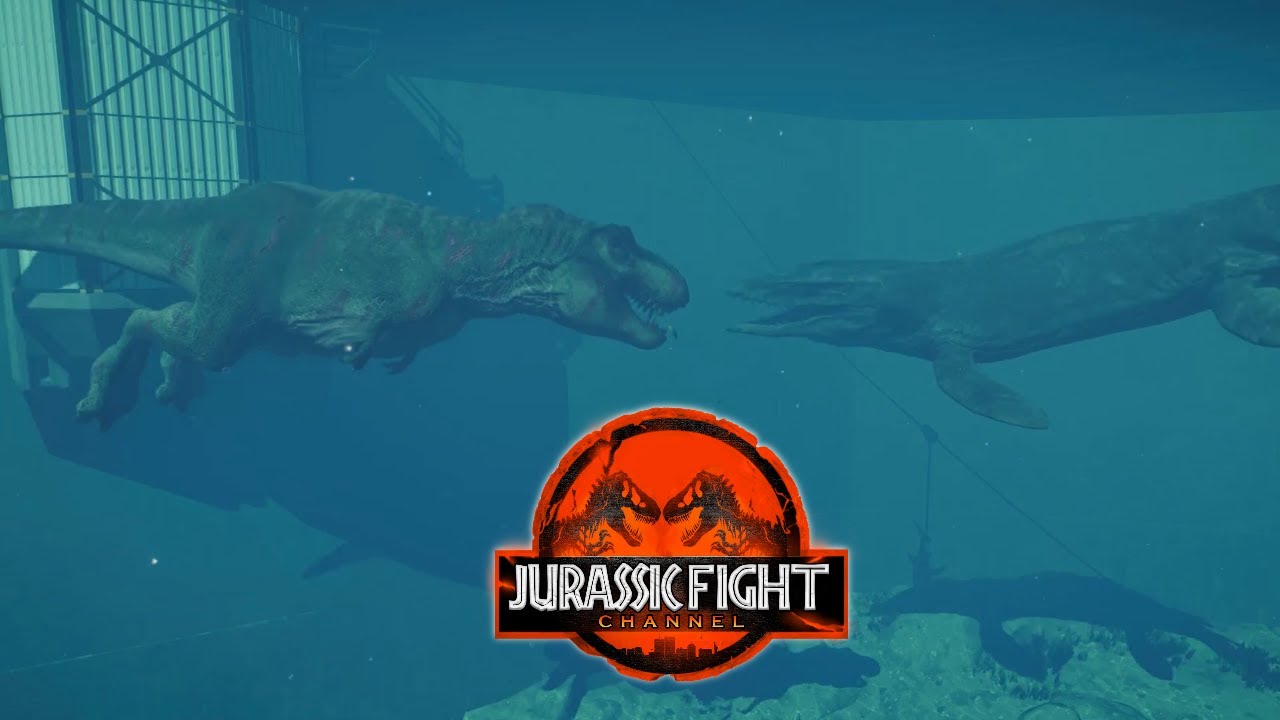2x T-REX VS 1x MOSASAURUS IN THE WATER - EPIC DINOSAUR BATTLE ROYALE ...