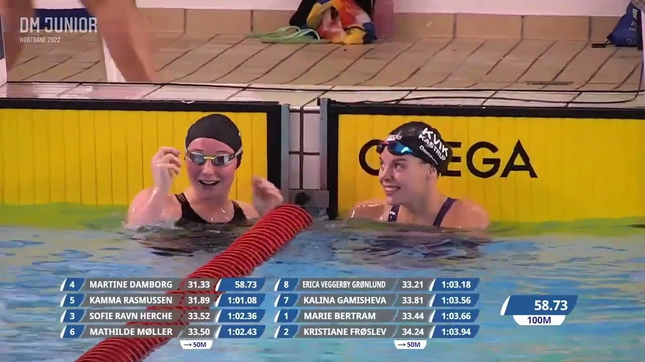 Se Martine Damborg svømme dansk juniorrekord på 100 meter butterfly