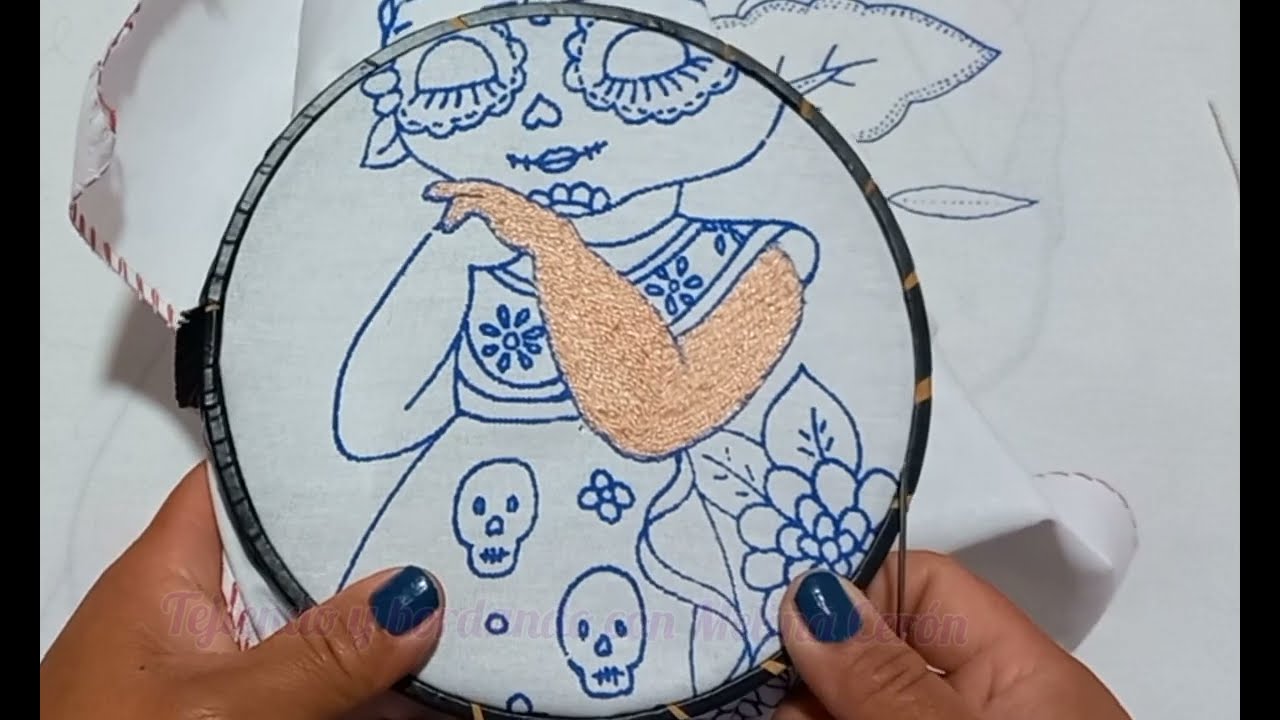 Niña Catrina piel/Diseño dia de muertos/Tejiendo y bordando con Melina Cerón