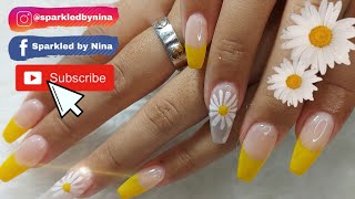 yellow daisy nail design 3